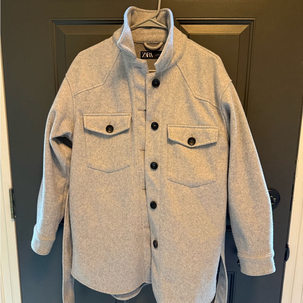 Zara  Light Gray Pea Coat with Button Front